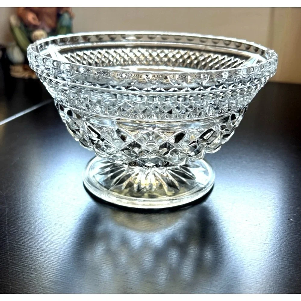 Vintage Cut Crystal Candy Bowl Heavy Glass Footed Brilliant Cut 6.75